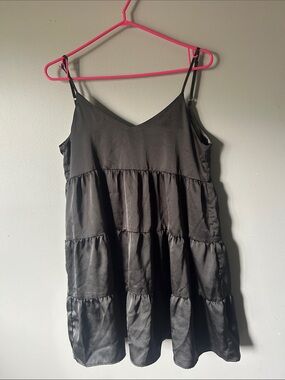 twik Black Satin Slip Dress with Adjustable Straps